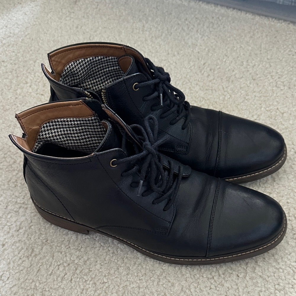 Men's Black Leather Lace-Up Ankle Boots with Brown Trim